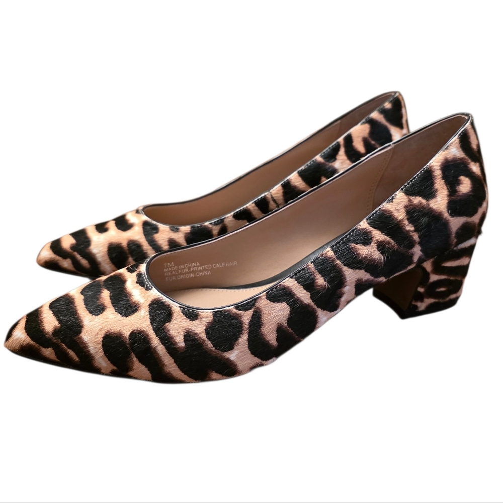 Paolo Leopard Print Real Fur Women's Short Heels Size 7